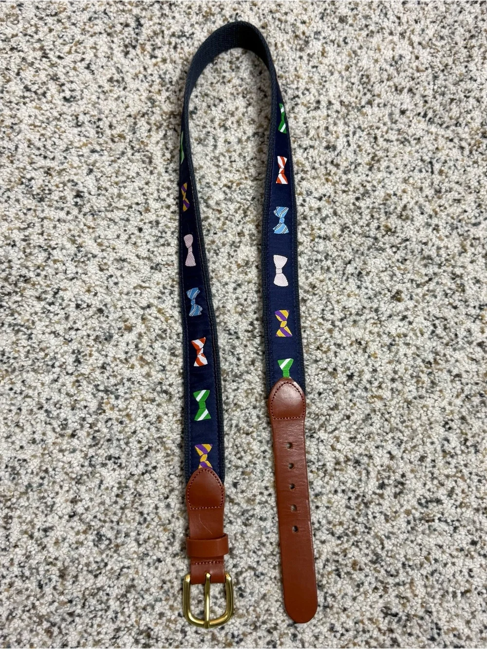 Leather Man LTD Bowtie Belt Men 34 Preppy Summer Golf Casual Canvas Brass Buckle
